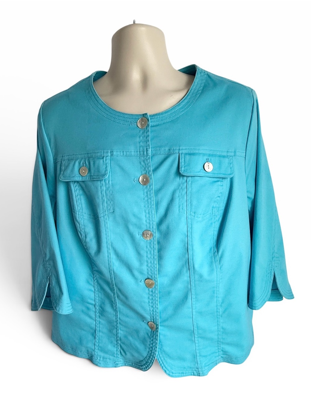 Ruby Rd. 18W Turquoise Button-Front Jean Jacket - Picture 5 of 13